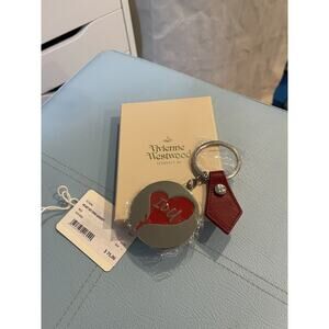 VIVIENNE WESTWOOD Red Silver Heart IOU Metal Keychain BNIB Perfect!